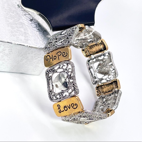 Tanya Creations  - Two Toned Stretch Bracelet - Hope, Love, Faith - Picture 1 of 4